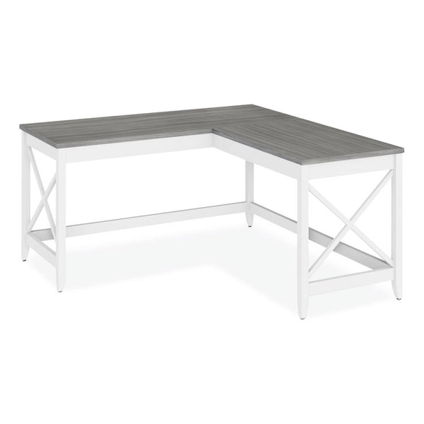 Workspace by Alera® L-Shaped Farmhouse Desk, 58.27" x 58.27" x 29.53", Gray/White (ALEWSF5959GY)
