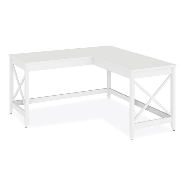 Workspace by Alera® L-Shaped Farmhouse Desk, 58.27" x 58.27" x 29.53", White (ALEWSF5959WT)