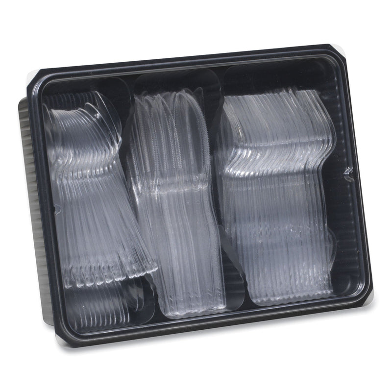 Dixie® Cutlery Keeper Tray with Clear Plastic Utensils: 60 Forks, 60 Knives, 60 Spoons (DXECH0180DX7) Pack of 180