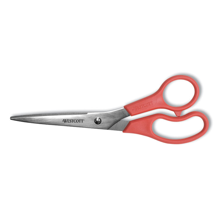 Westcott® Value Line Stainless Steel Shears, 8" Long, 3.5" Cut Length, Red Straight Handle (ACM40618) Each