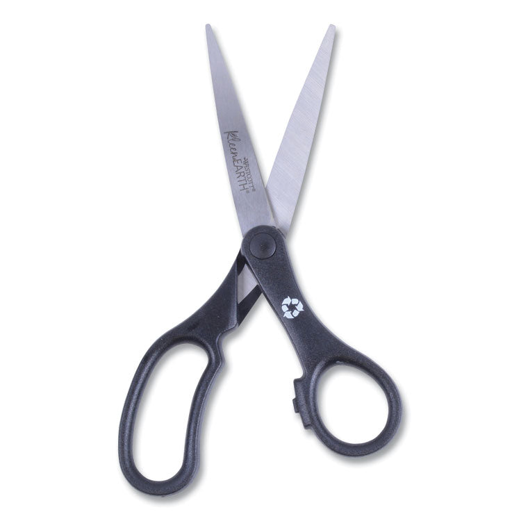 Westcott® KleenEarth Basic Plastic Handle Scissors, 8" Long, 3.25" Cut Length, Black Straight Handles, 3/Pack (ACM15585) Pack of 3