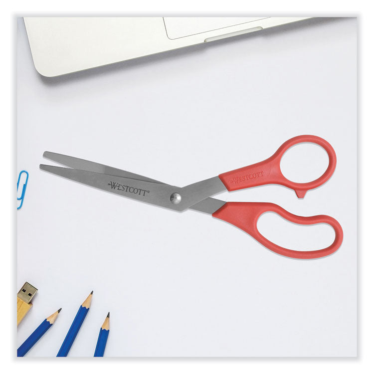 Westcott® Value Line Stainless Steel Shears, 8" Long, 3.5" Cut Length, Red Offset Handle (ACM10703)