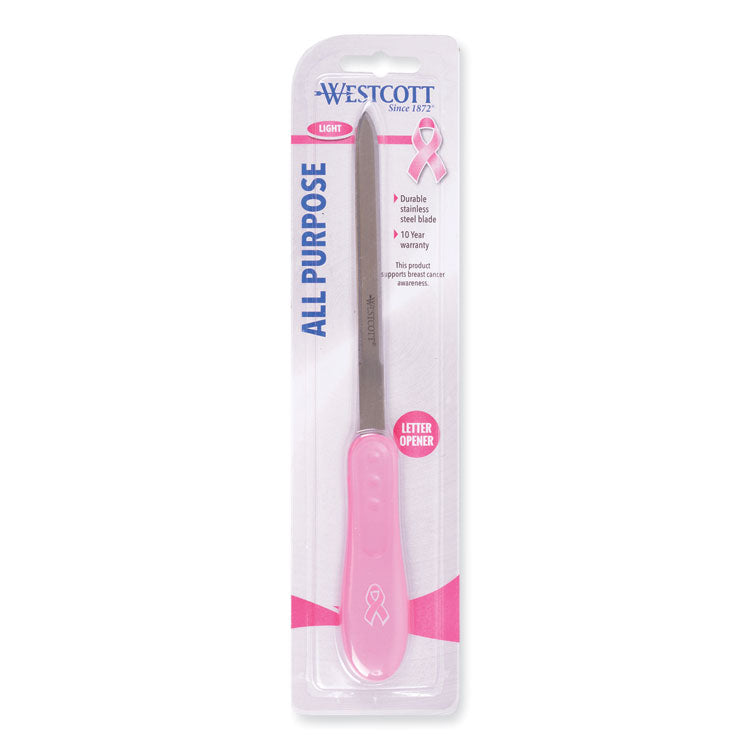 Westcott® Pink Ribbon Stainless Steel Letter Opener, 9", Pink (ACM15424) Each