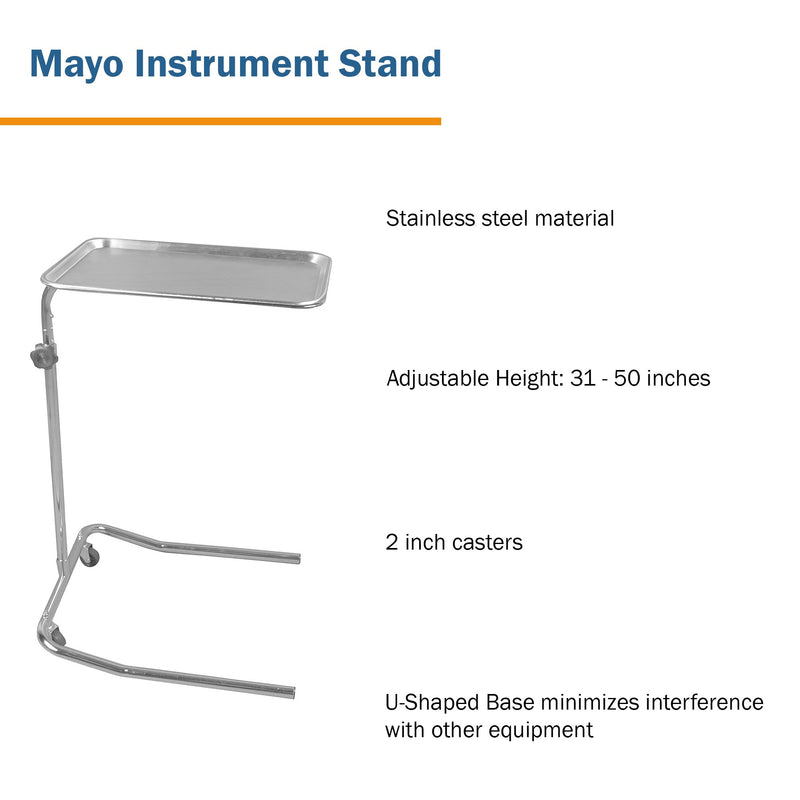 McKesson Mayo Instrument Stand Hand Operated Single Post U-Shaped Base Small Tray (691124_EA) 1/EA