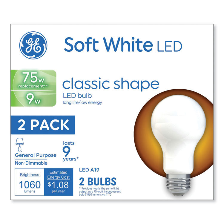 GE Classic LED Soft White Non-Dim A19 Light Bulb, 9 W, 2/Pack (GEL93109032)