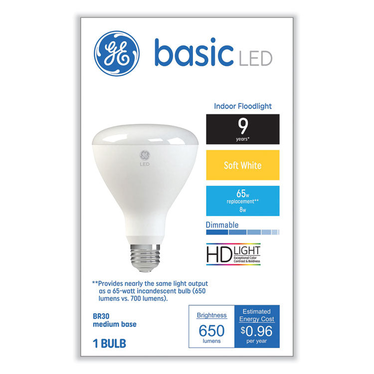 GE Basic LED Dimmable Indoor Flood Light Bulbs, BR30, 8 W, Soft White (GEL48198)