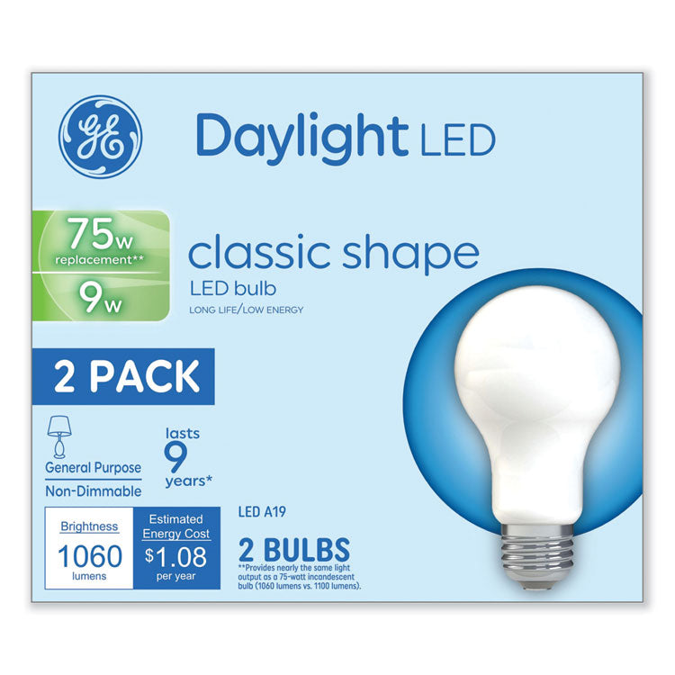 GE Classic LED Non-Dim A19 Light Bulb, 9 W, Daylight, 2/Pack (GEL93109035)