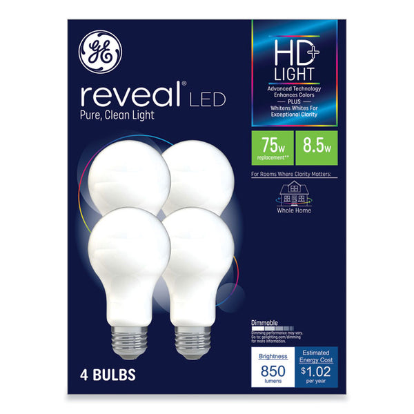 GE Reveal HD+ LED A19 Light Bulb, 8.5 W, 4/Pack (GEL93127795)