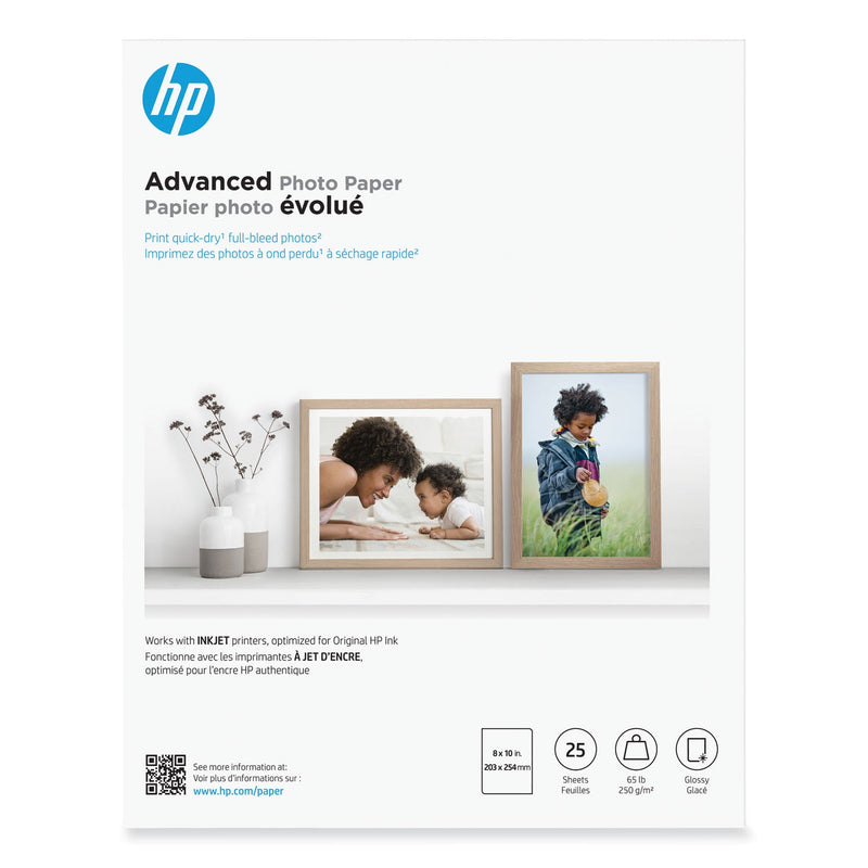 HP Advanced Photo Paper, 10.5 mil, 8 x 10, Glossy White, 25/Pack (HEW6J777A)