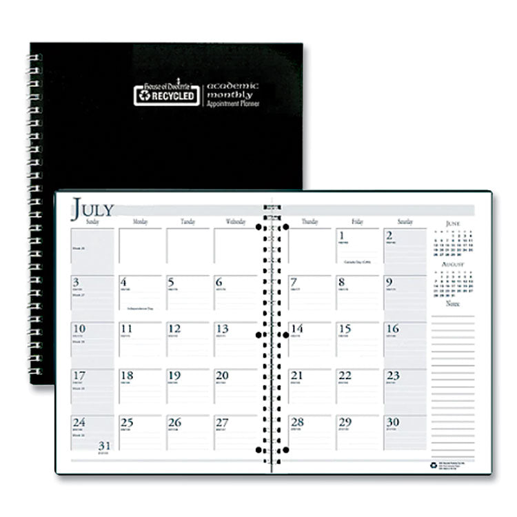 House of Doolittle™ Recycled Three-Hole Punched Wirebound Academic Monthly Planner, 11 x 8.5, Black Cover, 14-Month: July 2025 to Aug 2026 (HOD26302) Each