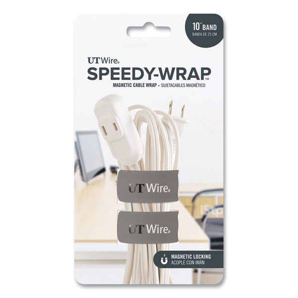 UT Wire® Speedy-Wrap Magnetic Cable Wrap, 0.82" x 10", Gray, 2/Pack (RBOUTWSWM2GY)