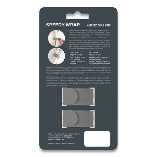 UT Wire® Speedy-Wrap Magnetic Cable Wrap, 0.82" x 10", Gray, 2/Pack (RBOUTWSWM2GY)