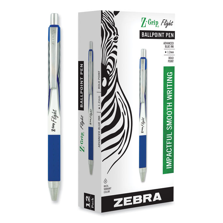 Zebra® Z-Grip Flight Ballpoint Pen, Retractable, Bold 1.2 mm, Blue Ink, Black/Blue/White Barrel, 12/Pack (ZEB21920) Box of 12