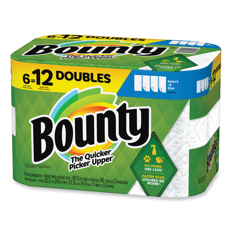 Bounty Select-a-Size Kitchen Roll Paper Towels, 2-Ply, 6 x 11, White, 90 Sheets/Double Roll, 6 Rolls/Carton (PGC15703) Case of 6