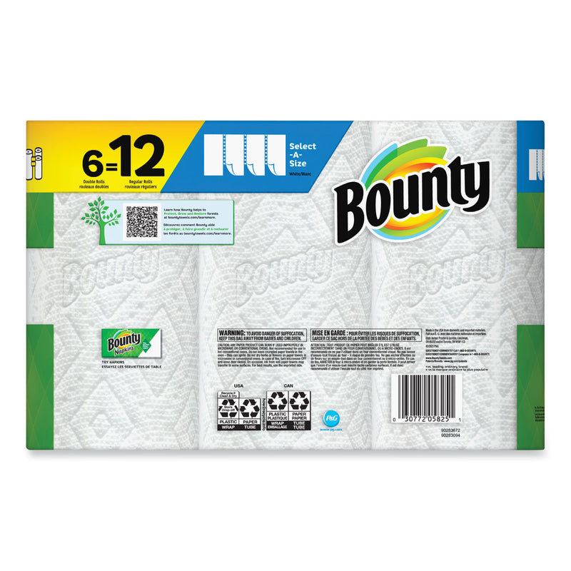 Bounty Select-a-Size Kitchen Roll Paper Towels, 2-Ply, 6 x 11, White, 90 Sheets/Double Roll, 6 Rolls/Carton (PGC15703) Case of 6