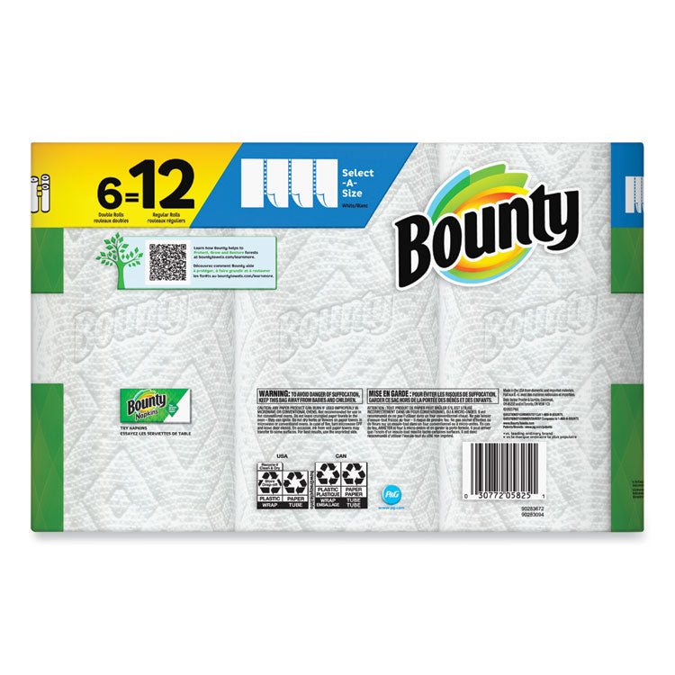 Bounty® Select-a-Size Kitchen Roll Paper Towels, 2-Ply, 6 x 11, White, 90 Sheets/Double Roll, 6 Rolls/Carton (PGC05825)