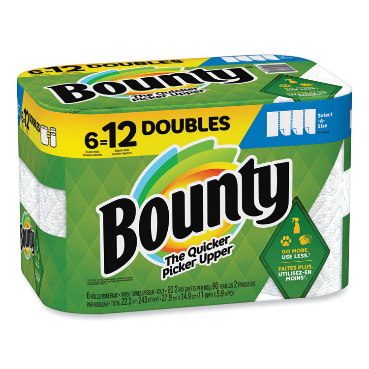 Bounty® Select-a-Size Kitchen Roll Paper Towels, 2-Ply, 6 x 11, White, 90 Sheets/Double Roll, 6 Rolls/Carton (PGC05825)