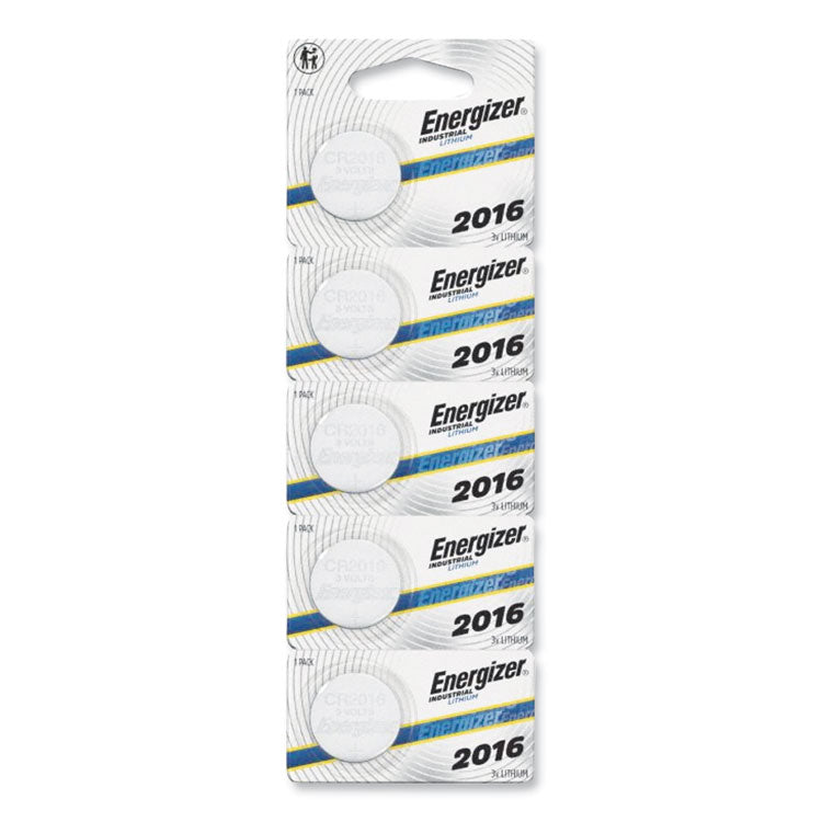 Energizer® Industrial Lithium CR2016 Coin Battery with Tear-Strip Packaging, 3 V, 100/Box (EVEECRN2016) Box of 20