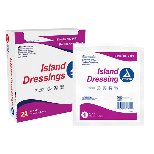Dynarex Island Dressing 4 X 4 Inch Square Sterile (903643_BX) 25/BX