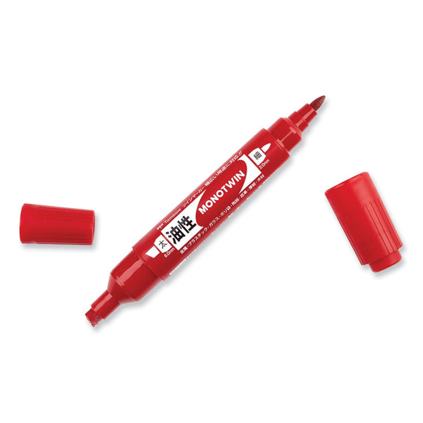 Tombow® Mono Twin Bold Permanent Marker, Fine/Broad Tips, Red, 10/Box (TOM56647)