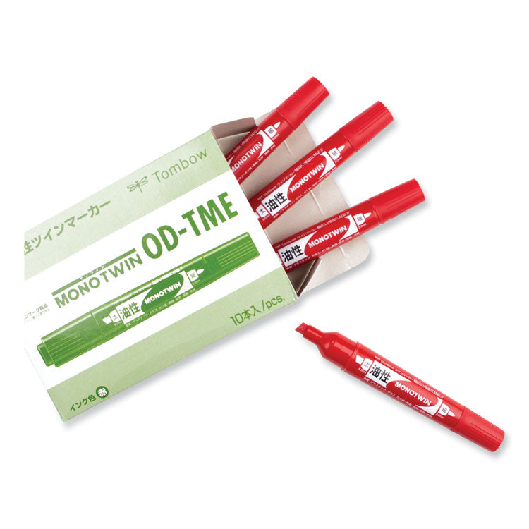 Tombow® Mono Twin Bold Permanent Marker, Fine/Broad Tips, Red, 10/Box (TOM56647) Box of 10