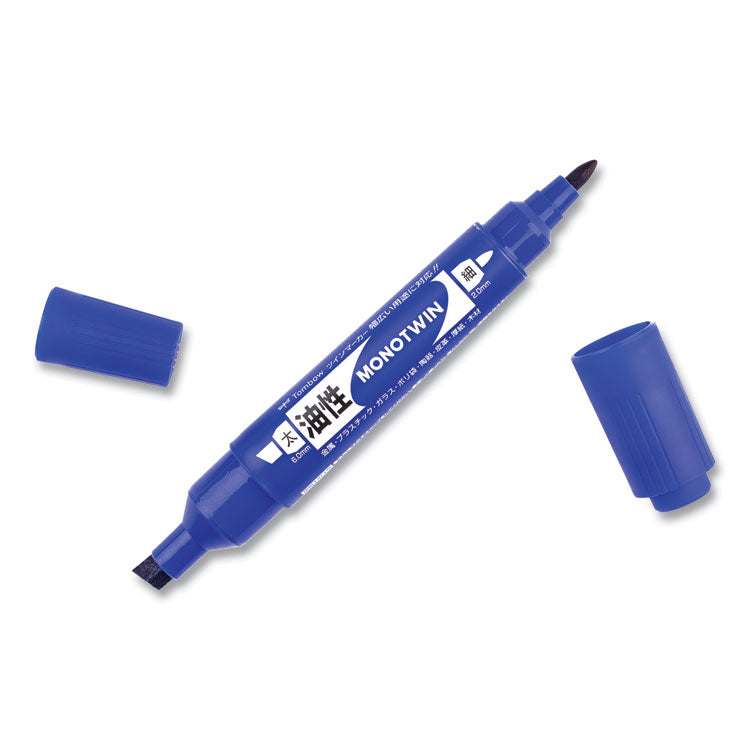 Tombow® Mono Twin Bold Permanent Marker, Fine/Broad Tips, Blue, 10/Box (TOM56648) Box of 10