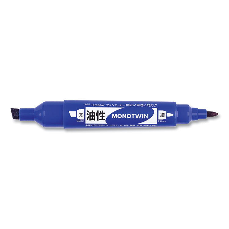 Tombow® Mono Twin Bold Permanent Marker, Fine/Broad Tips, Blue, 10/Box (TOM56648) Box of 10
