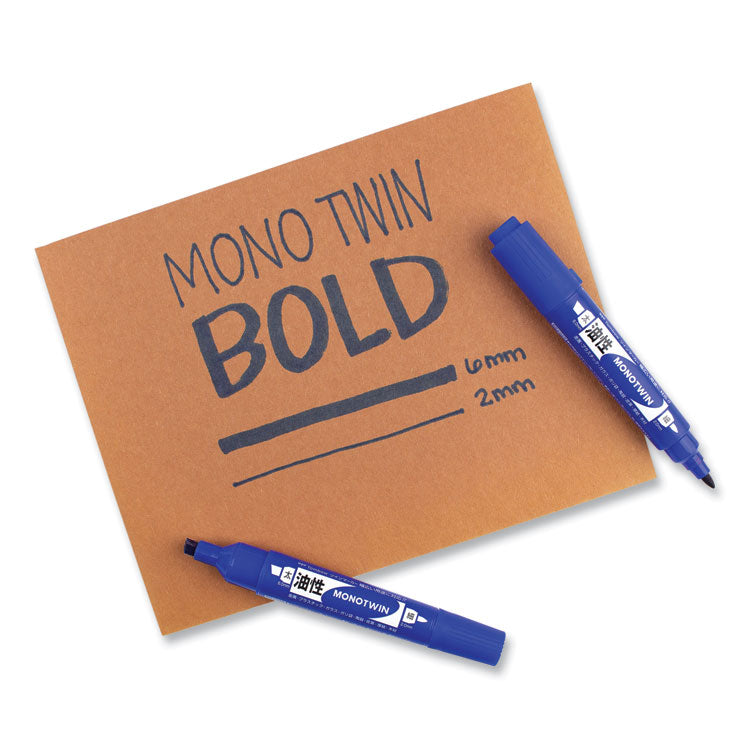 Tombow® Mono Twin Bold Permanent Marker, Fine/Broad Tips, Blue, 10/Box (TOM56648) Box of 10