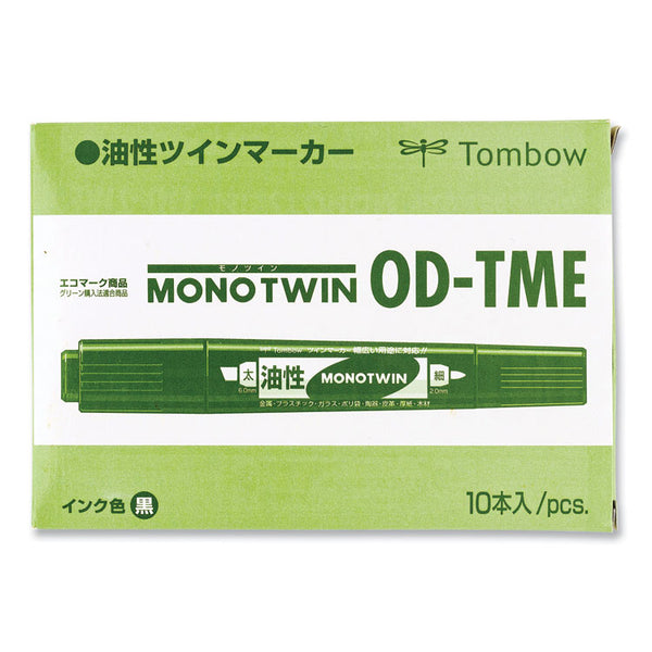 Tombow® Mono Twin Bold Permanent Marker, Fine/Broad Tips, Blue, 10/Box (TOM56648)