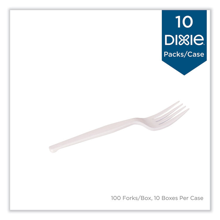 Dixie® Plastic Cutlery, Heavy Mediumweight Fork, 100/Box (DXEFM207)