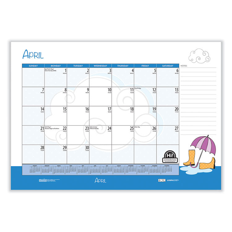 House of Doolittle™ Academic Year Recycled Desk Pad Calendar, Illustrated Seasons Artwork, 22 x 17, Black Binding, 12-Month (July-June):2025-2026 (HOD1395) Each