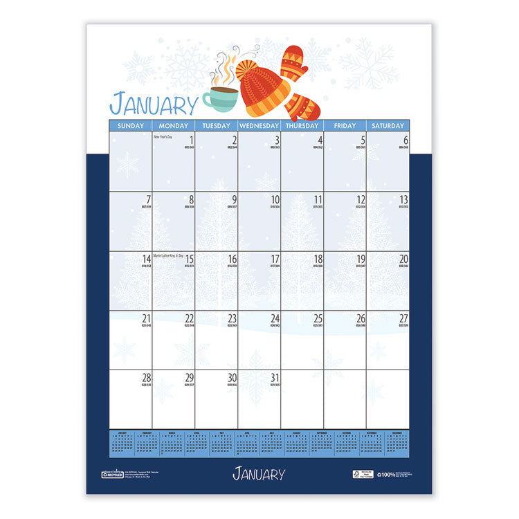 House of Doolittle™ Academic Year Recycled Seasonal Wall Calendar, Illustrated Seasons Artwork, 12 x 16.5, 12-Month (July to June): 2025 to 2026 (HOD3395) Each