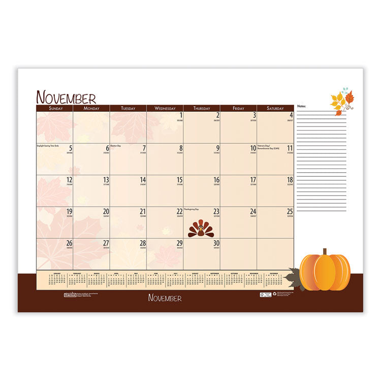 House of Doolittle™ Academic Year Recycled Desk Pad Calendar, Illustrated Seasons Artwork, 22 x 17, Black Binding, 12-Month (July-June):2025-2026 (HOD1395) Each