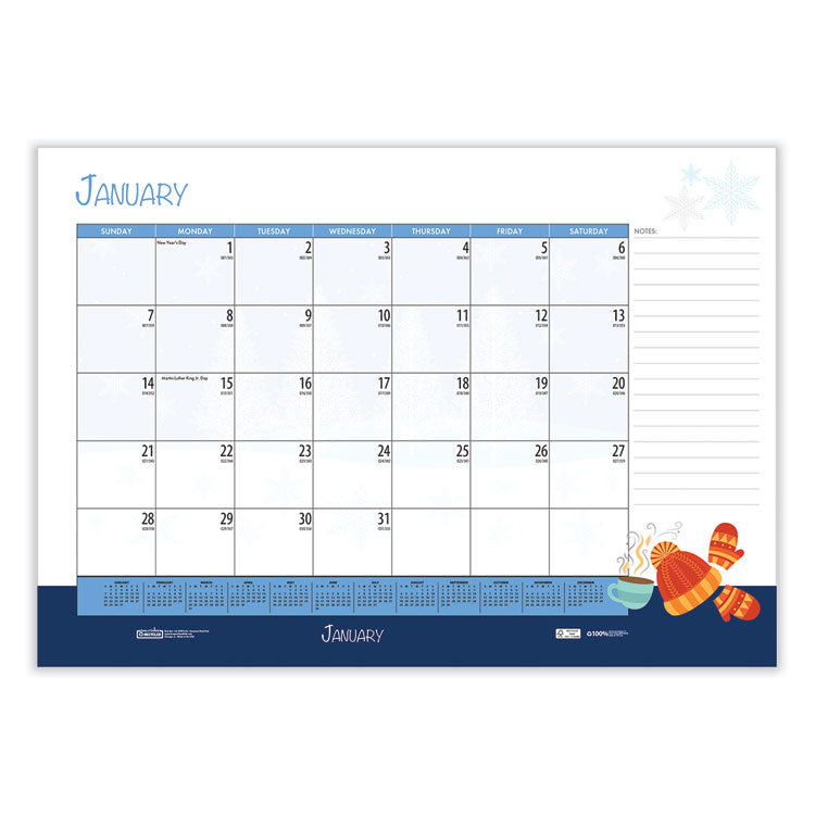 House of Doolittle™ Academic Year Recycled Desk Pad Calendar, Illustrated Seasons Artwork, 22 x 17, Black Binding, 12-Month (July-June):2025-2026 (HOD1395) Each