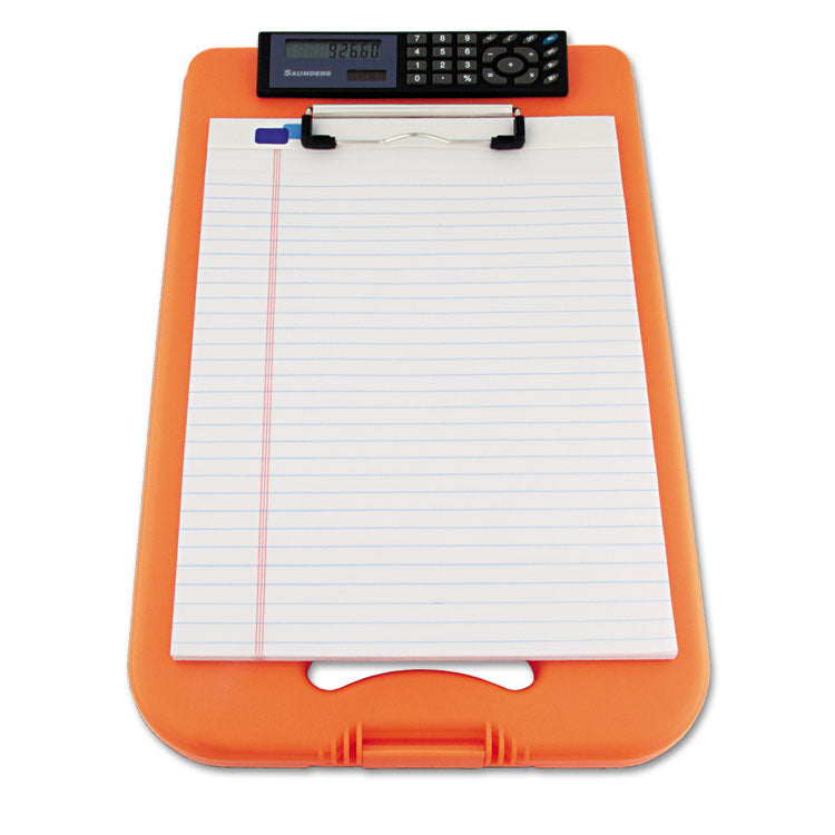 Saunders DeskMate II with Calculator, 0.5" Clip Capacity, Holds 8.5 x 11 Sheets, Hi-Vis Orange (SAU00543) Each