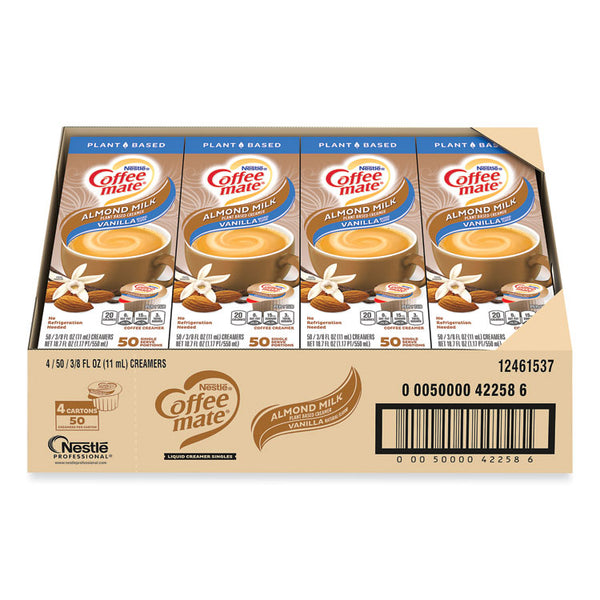 Coffee mate® Plant-Based Almond Milk Non-Dairy Liquid Creamer Singles, Natural Vanilla, 0.38 oz Tubs, 200/Carton (NES42258CT) Case of 200