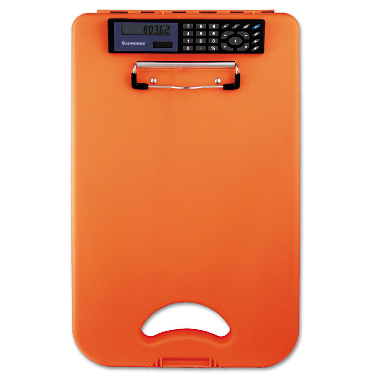 Saunders DeskMate II with Calculator, 0.5" Clip Capacity, Holds 8.5 x 11 Sheets, Hi-Vis Orange (SAU00543) Each