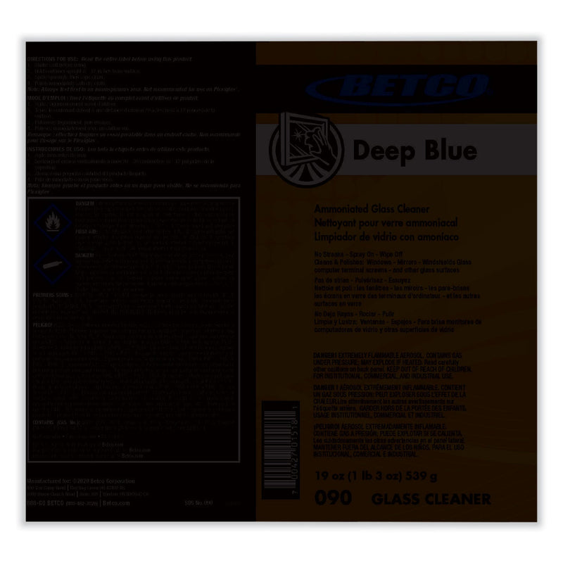 Betco® Deep Blue Glass and Surface Cleaner, Characteristic Scent, 19 oz Aerosol Can, 12/Carton (BET902300) Case of 12