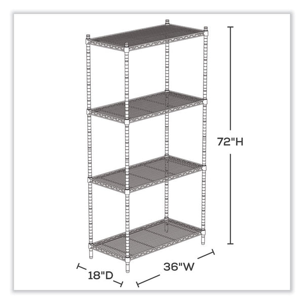 Safco® Industrial Wire Shelving, Four-Shelf, 36w x 18d x 72h, Metallic Gray, Ships in 1-3 Business Days (SAF5285GR)