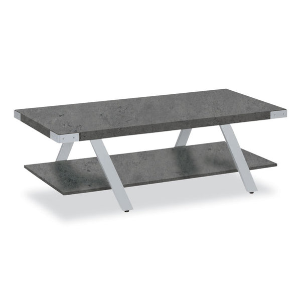 Safco® Coffee Table, Rectangular. 48 x 23.75 x 16, Stone Gray Top, Silver Base, Ships in 1-3 Business Days (SAFMRCFTSGY)