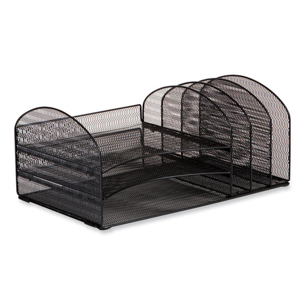 Safco® Onyx Mesh Desk Organizer w/3 Horizontal and Upright Sections, Letter Size, 19.62 x 11.32 x 8.5, Black, Ships in 1-3 Bus Days (SAF3213BLKD) Each