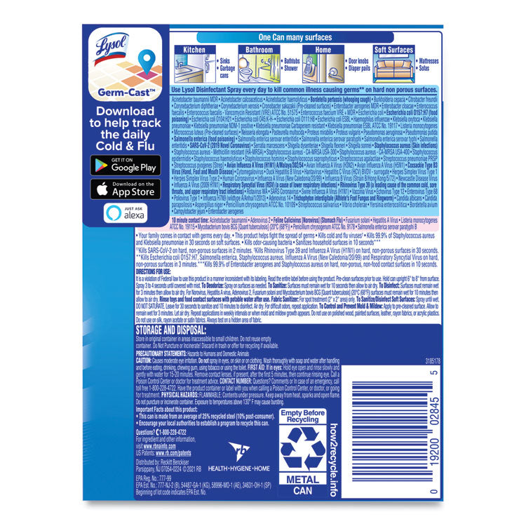 LYSOL® Brand Disinfectant Spray, Spring Waterfall Scent, 12.5 oz Aerosol Spray (RAC02845EA)