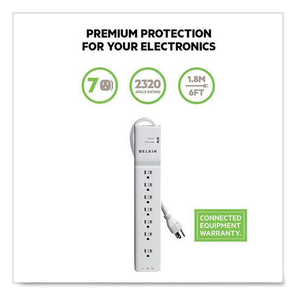 Belkin® Home/Office Surge Protector, 7 AC Outlets, 6 ft Cord, 2,320 J, White (BLKBE10720006)