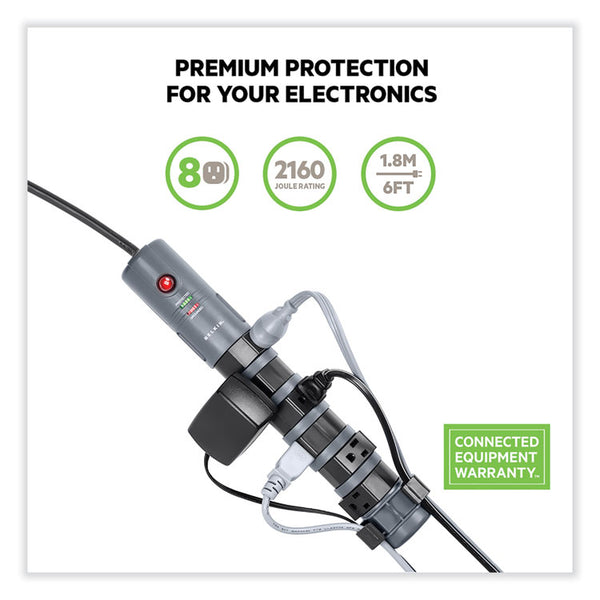 Belkin® Pivot Plug Surge Protector, 8 AC Outlets, 6 ft Cord, 1,800 J, Black (BLKBP10800006)