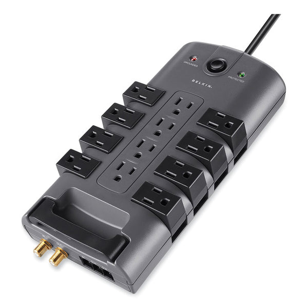 Belkin® Pivot Plug Surge Protector, 12 AC Outlets, 8 ft Cord, 4,320 J, Gray (BLKBP11223008)