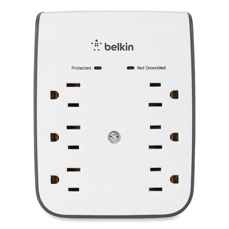 Belkin® SurgePlus USB Wall Mount Charger, 6 AC Outlets/2 USB Ports, 900 J, White/Black (BLKBSV602TT)