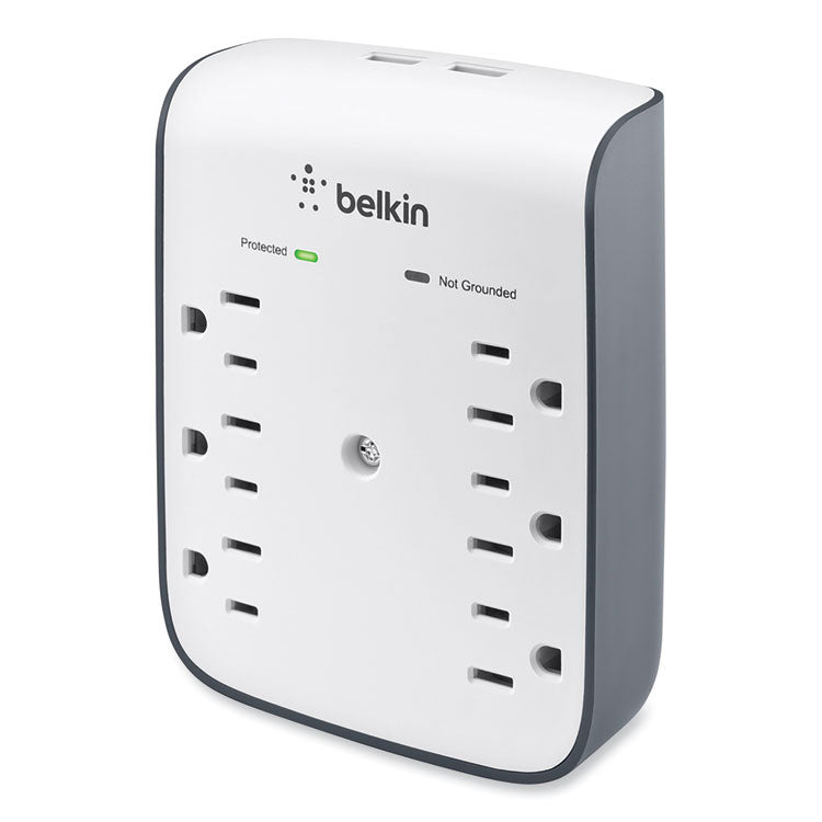 Belkin® SurgePlus USB Wall Mount Charger, 6 AC Outlets/2 USB Ports, 900 J, White/Black (BLKBSV602TT)