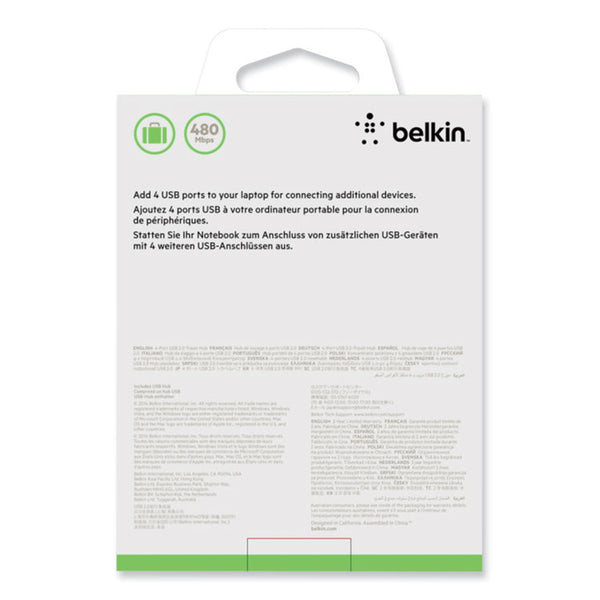 Belkin® Ultra-Slim Travel Hub, 4 Ports, Nightshade/White (BLKF4U042BT) Each