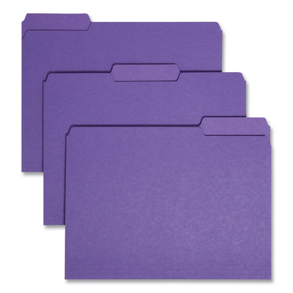 Smead™ Interior File Folders, 1/3-Cut Tabs: Assorted, Letter Size, 0.75" Expansion, Purple, 100/Box (SMD10283)