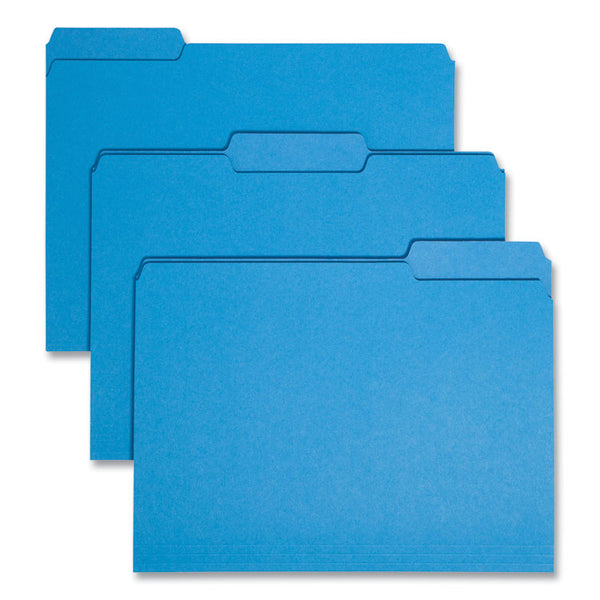 Smead™ Interior File Folders, 1/3-Cut Tabs: Assorted, Letter Size, 0.75" Expansion, Sky Blue, 100/Box (SMD10287)